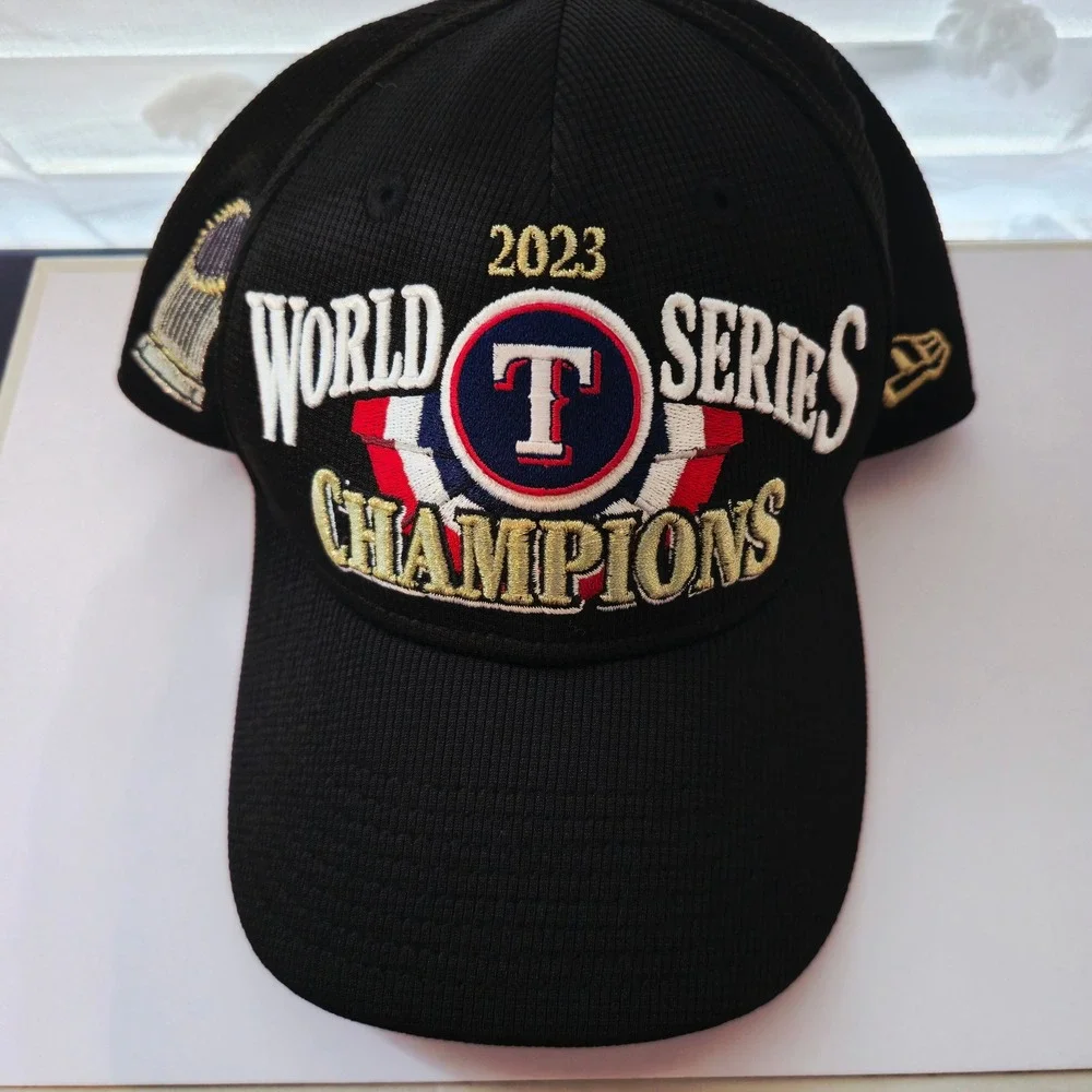 New Era Texas Rangers 2023 World Series Champions Hat 9FORTY Snapback Black MLB
